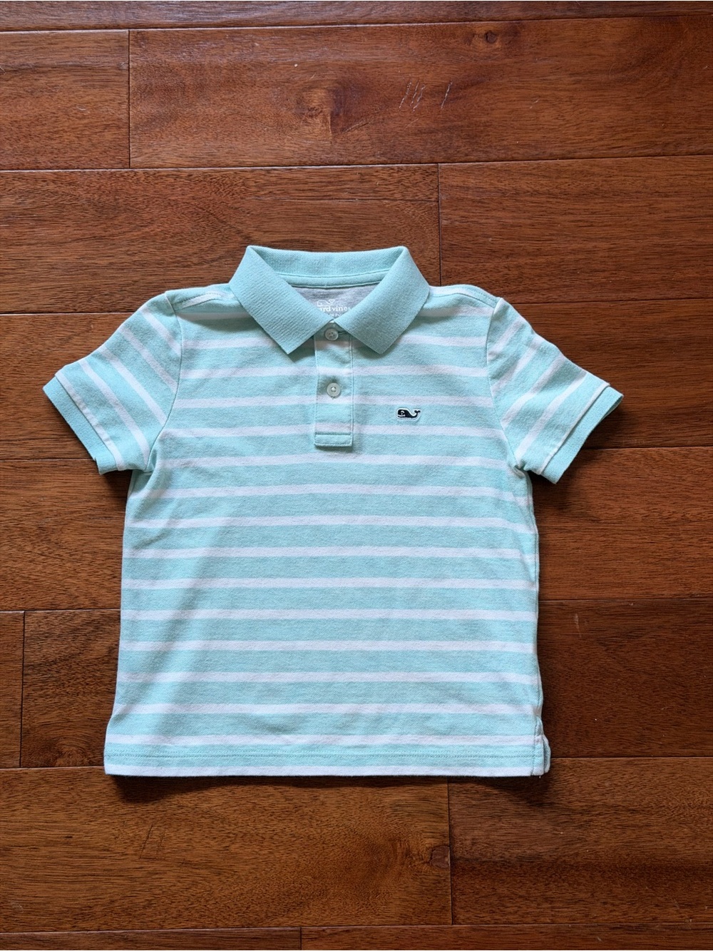 Vineyard Vines Boys Mint Green White Striped Pique Polo Shirt Whale Logo Size 6